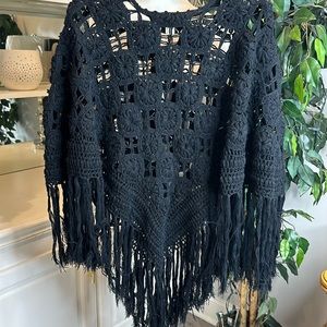 EUC Lane Bryant Black Open Knit Pullover Cape/Shrug, OS